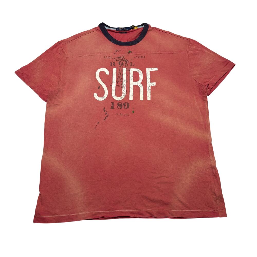 Polo Ralph Lauren Surf Ringer T-Shirt Men's Large Faded Red Retro Classic Fit